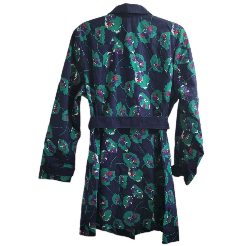 ModCloth Retro Delightful Directions Floral Trench Coat XL Cotton Belted Navy - Picture 10 of 10